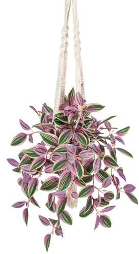 Artificial Hanging Plants Fake Trailing Plants with Hemp Ropes String of Plants Decorative Houseplant Faux Tradescantia Zebrina Plant for Home Wall Office Bathroom Kitchen Indoor Outdoor Decoration