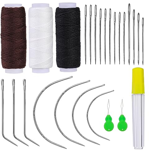 MASPHY Leder Nähnadeln Set, Nähgarn, 20 Stück Leder Nähnadeln und 3 Stück Nähfäden, perfekte Innendekoration, verwendet für Möbelreparatur, DIY Projekt Polster Reparatur Nähset