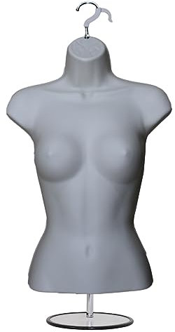 Display Guru Female Hanging Mannequin Half Body Form 3/4 (3 Quarter) Bust Shop Display With Round Stand (Skin Tone)