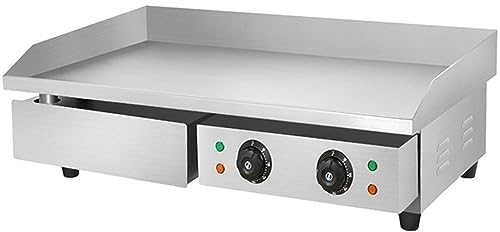 RUYICZB Barbacoa Eléctrica De Sobremesa INOX 4400 W, Superficie De Cocinado Lisa, Revestimiento Antiadherente Termostato Regulable 50°C A 300°C, Bandeja Recogegrasas Apto Lavavajillas