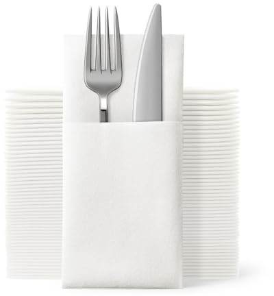 50Pcs Pocket Napkins, Disposble Cloth Like Napkins Built-in Flatware Pocket, 40 * 40cm Wedding Party Linen Feel White Napkin, Prefolded for Silverware