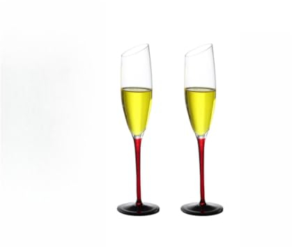 RYHMHA Lot 2 flûtes à champagne (200 ml) à longue tige rouge, base noire, verres à vin en cristal luxe soufflés à la main, parfaits les amateurs champagne et vin