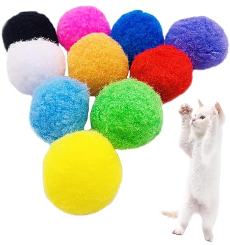 Vebetter Pelotas De Juguete para Gatos, 10 Piezas Pelotas Grandes De Juguete para Gatos, 4 CM, Suaves Pompones para Gatitos, Bolas Peludas, Juguete Interactivo, Juguete De Juego.