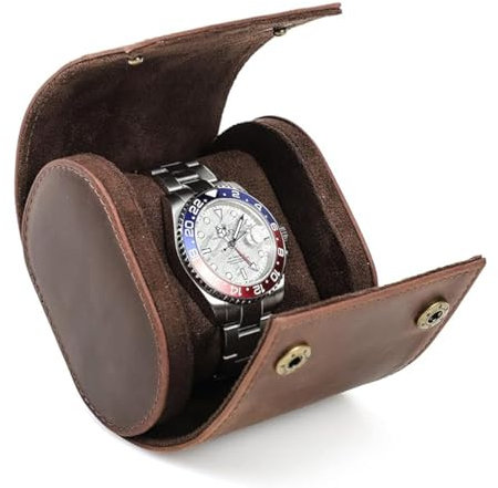 YUONNY Echtes Leder Uhren Reiseetui für 1 Uhr, Luxus Uhrenrolle Aufbewahrungsbox mit Abnehmbarem Kissen für Damen Herren, Vintage Uhren Schmuck Organizer Tragbare for 1 Watch