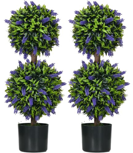 HOMCOM 2er-Set Künstliche Lavendelbaumkugel Groß 70 cm Kunstpflanze Grün