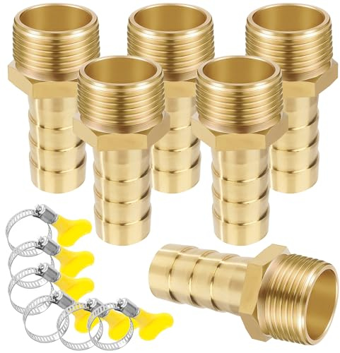 Messing Rohr Adapter, 6 Stück 12 mm Widerhaken x 1/2 Zoll Außengewinde Rohrverbinder aus Messing mit Gewinde, Schlauchtülle Verschraubung mit Klemmen für Wasser, Gas, Luft