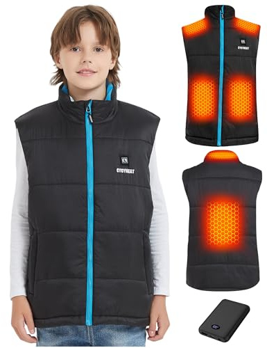 CYCYHEAT Gilet riscaldante per bambini con batteria da 7,4 V, 10000 mAh, giacca termica leggera trapuntata, per ragazze e ragazzi con tecnologia di riscaldamento migliorata, blu, 120 cm
