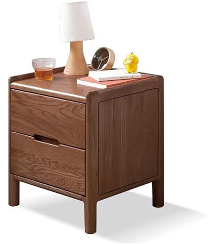 Mesita de noche de madera con cajones, mesita de noche para dormitorio, dormitorio universitario, habitación de los niños, sala de estar, patas de madera maciza, color nogal (45 x 35 x 43,5 cm)