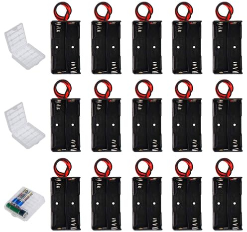GTIWUNG 15 stycken AA batterihållare hölje plast batteri förvaringslåda, batterihållare för 2 x 1,5 V AA batterihållare 3 V med anslutningskabel (2 lösningar)