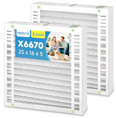 X6670 16 x 25x 5 AC Furnace Air Filter MERV 13 Compatible with HCF20-10 HCC20-28 F25F1067 F25A1068 F35F1024 HVAC Air Condition cabin Vent Fan 20.84-24.84 x 15.84 x 4.33 2 Packs