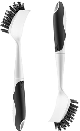 Cleangor Cepillo para Platos con Raspador Incorporado, Cepillo de Limpieza de Cocina con Mango Antideslizante, Cepillos de Cocina para Lavar, Ideal para Ollas, Sartenes, Fregadero,Vajilla (2, Negro)