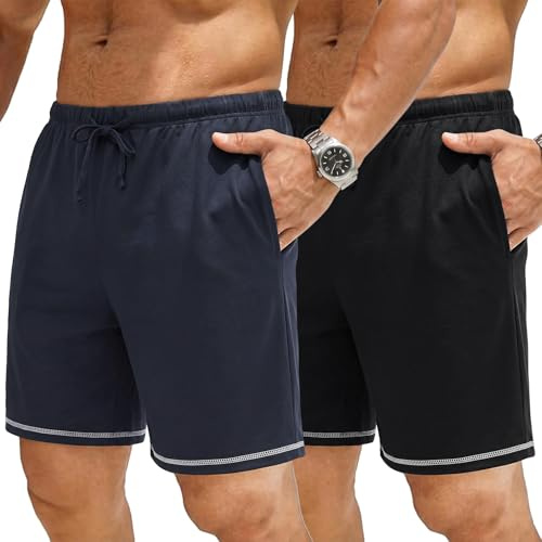 Jahetuul sovbyxor herr korta pyjamasbyxor pojkar korta sovshorts pyjamasbyxor bomull sommar pyjamas män hemmashorts pyjamasbyxor, Svartblå, 3XL