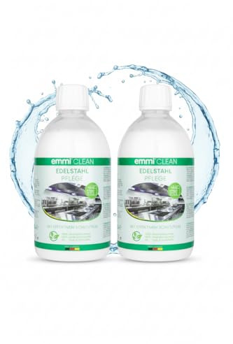 emmi-Clean Edelstahlreiniger 2x 500 ml - Pflegespray, Streifenfreie Reinigung, für Edelstahl & Chrom, Schmutz- & Fettentferner - Edelstahl Reiniger für Küche