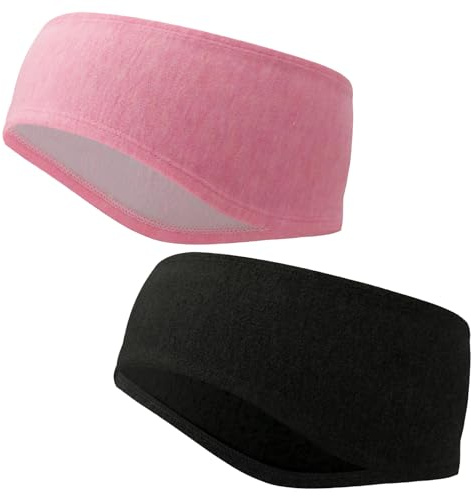 Richaa Winter Sports Running Headband, 2Pcs Autumn Cozy Ear Muffs Warmer Headband with Full Cover, Running Accessories Gifts for Women Mens Outdoor Sports (Balck+Pink, One Size)