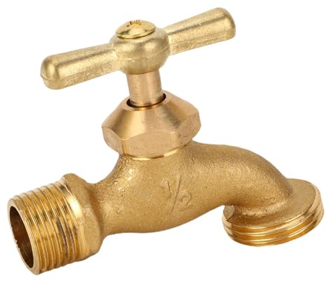 Tomantery Tubo di Irrigazione Bibb Raccordo Idraulico in Ottone Resistente per Uso Esterno, Connessione MIP da 1/2 Pollice Connessione MHT da 3/4 Pollici per Tubi in Rame e Tubi da Giardino