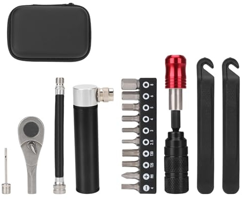 UMDHAIYI Kit de reparación de bicicletas, kit de herramientas para bicicletas, juego de llaves de carraca portátiles con palanca para neumáticos y caja de herramientas multifunción, kits