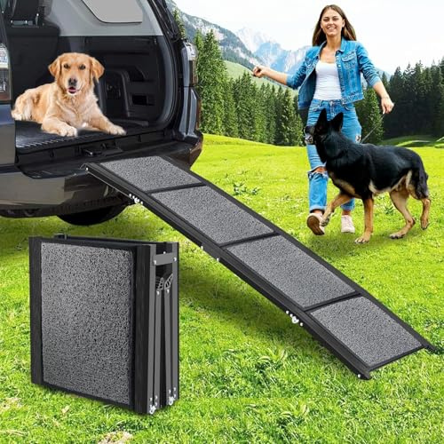 NK Hundramp – Hopfällbar Ramp, Halkfri, Lätt, Hållbar, För Husdjur Upp till 65 kg, För Inomhus- och Utomhusbruk, Storlek 160 × 44 cm, Färg Svart