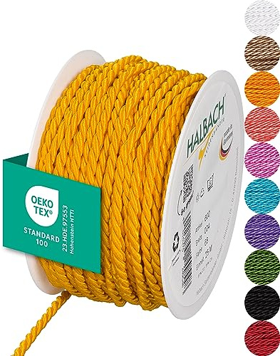 Halbach Satinkordel, 4 mm x 25 m, orange | Glänzende Acetat-Kordel, Made in Germany und Öko-Tex 100 zertifiziert, waschbar und wetterfest, ideal für Indoor und Outdoor