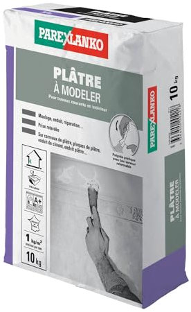 Parexlanko, Plâtre à Modeler pour réparation, enduit et moulage intérieur, 10kg