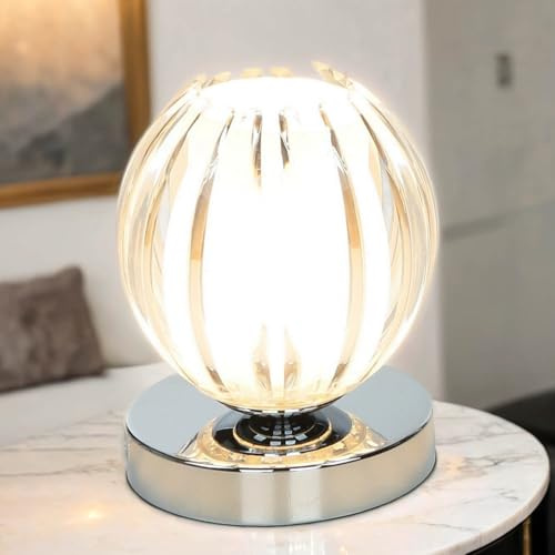 Licht-Erlebnisse Moderne Tischleuchte mit Touchdimmer, gefrostetes Acrylglas, G9 max. 33W Höhe 14cm Dekoleuchte Tischlampe Nachttischlampe