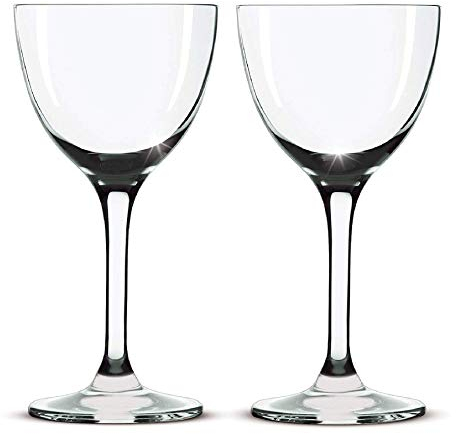 Nick and Nora Coupe - Juego de 2 copas de cóctel sopladas a mano, tamaño pequeño, estilo vintage para servir un manhattan, Martini, aperitivo, Algonquín o vino de Oporto, 5 onzas (liso, 2)