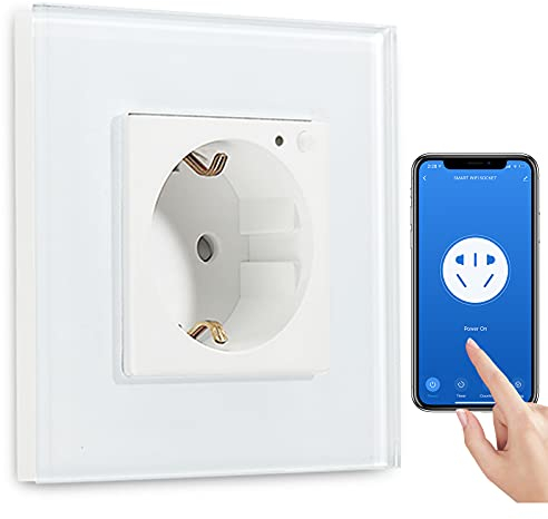 BSEED Wifi Smart Steckdose,arbeitet mit Amazon Alexa,Google Home,Timing-Funktion und APP-Steuerung,Unterputz Intelligente Wnadsteckdose,1 Fach Schuko Steckdose Weiß-auf NUR 2.4 GHz Netzwerk