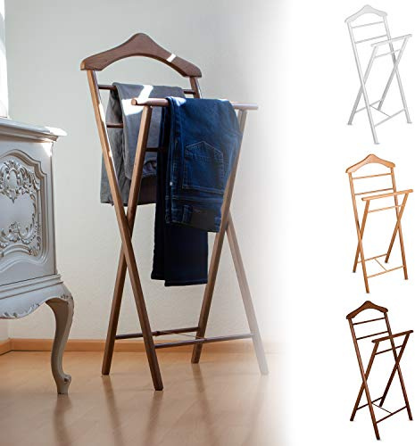 Herrendiener aus Massivholz in 3 Farben – 3er Set fertig montierter Kleiderbutler & Stummer Diener – stabiler Stiller Diener für Schlafzimmer, Ankleide & Garderobe & Bad I Kleiderablage (Nussbaum)