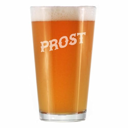 Bevvee Prost - German Cheers - Fun Pint Glasses for Beer - Germany Themed Party Decor for Men and Women - 16 oz Large Mug
