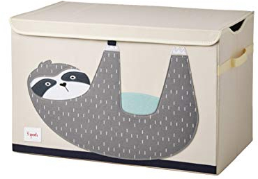 3 Sprouts, Baule Portagiochi Realizzato in Poliestere, Ideale per Contenere e Organizzare Oggetti e Giochi, Giochi Bambini Decorata con Bradipo Grigio, 61x37x38 cm