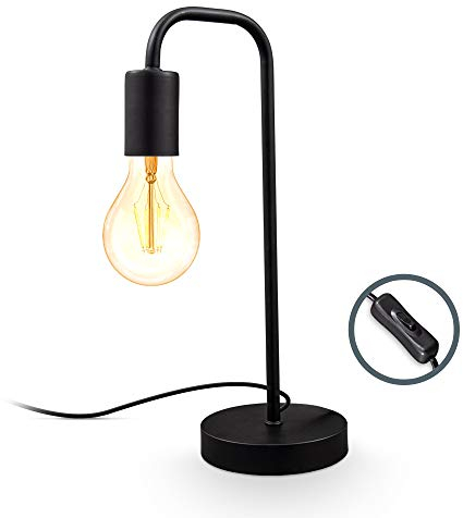 B.K.Licht - Nachttischlampe mit Kabelschalter, E27 Fassung, Vintage, Tischlampe, Lampe, Schreibtischlampe, Tischleuchte, Bürolampe, Leselampe, Leselicht, Retro, Leseleuchte, 13x38 cm, Schwarz