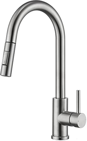Tohlar Kitchen Sink Mixer Tap with Pull Out Sprayer, Modern Stainless Steel Single Handle Pull Down Sprayer Tap (Brushed Nickel)
