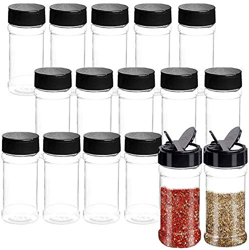 16 PCS 3.5oz Plastic Seasoning Containers with Black Screw Lids to Pour or Shake,Portable Empty Clear Spice Jars,Storage Seasoning Containers for Spice,Powders,Peppers
