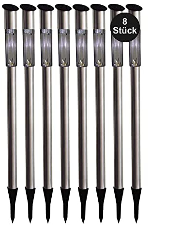 bmf-versand® Solarlampen für Außen Boden Edelstahl mit LED 8er Set - Gartendeko Solar Modern Groß - Solarleuchten Garten Silber - Außenlampe Stehend Erdspieß - Höhe 70 cm