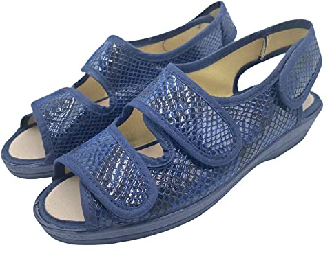 Sevilla - Zapatilla Mujer para Pies Delicados Estilo Sandalia - Anatómica Flexible y Ligera con Velcros - Primavera -Verano - Ancho Especial - Marino y Beige (Marino, numeric_39)