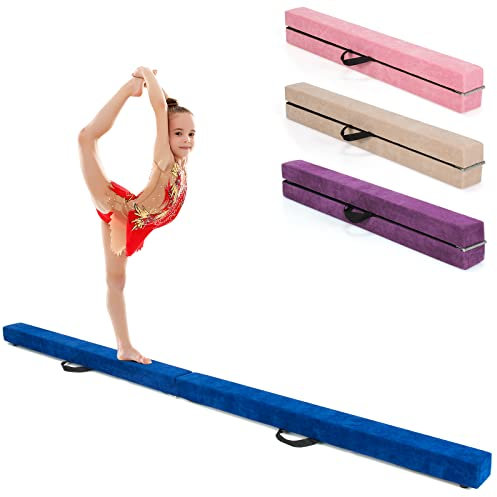 COSTWAY Barra de Equilibrio Gimnasia de 210 cm, Viga de Equilibrio Plegable de Gimnasia, Barra Gimnasia Artistica con Empuñaduras, Resistente al Desgaste para Niños Gimnastas y Animadoras (Azul)