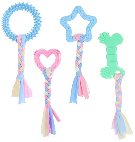 Cobee Welpenzahnspielzeug,4 Pcs Welpenspielzeug mit interaktiven Baumwollseilen zum Zahnen Kleiner Hunde,Gummi Welpenkauspielzeug,kleines Hundespielzeug für Hunde,beruhigt juckende Welpenkauspielzeug