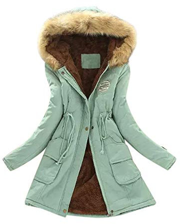 EMATOP Mantel Frauen Wintermantel Warme Winter Jacke Lange Mäntel Einfarbig Winterjacke mit Kapuze Windbreaker Gefüttert Teddyfell Dicker Fleecejacke Mode Outdoorjacke Slim fit Winterparka