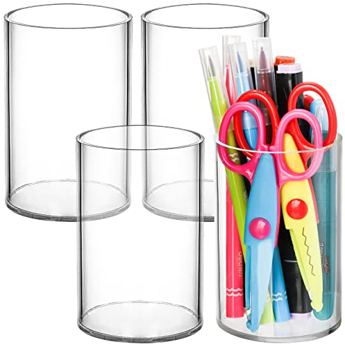 Peohud Acryl-Stifthalter, 4 Stück, transparenter Bleistiftbehälter, transparenter dicker Bleistiftbecher, runder Make-up-Pinselhalter, Schreibtisch-Schreibwaren-Organizer für Schreibtischzubehör,
