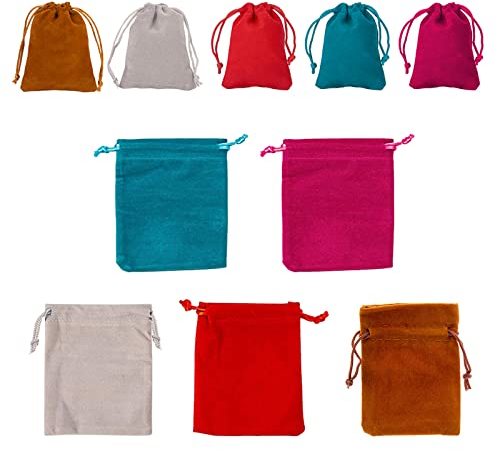 Sacchetti con Coulisse in Velluto, 10 Pezzi Sacchetti per Gioielli con Coulisse, per Festa Natale Matrimonio Gioielli Monete Piccoli Regali Caramelle Stoccaggio, 7 x 9 cm