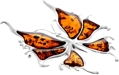 Argento Sterling 925 e vera ambra baltica gioielli – Esclusiva spilla a farfalla massiccia AD805, Argento sterling, Ambra