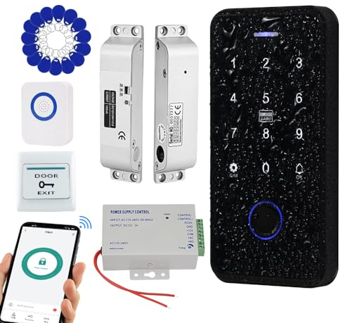 FTes RFKits TUYA Kit di Controllo Degli Accessi Impermeabile,Tastiera Touch RFID,Serratura Elettronica a Chiave,Alimentazione 3A,Pulsante del Cambio,Campanello Cablato,15 Chiavi da 13,56MHz