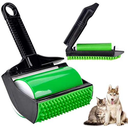 Stick It Roller, Silikon Stick It Fusselroller, Fusselrolle Wiederverwendbarer Tierhaar-Entferner, Abwaschbar Tierhaar-Roller für Tierhaare, Kleidung, Autositze (Schwarz+Grün)