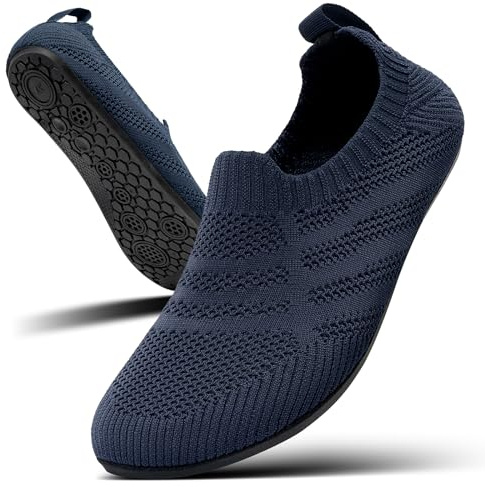KOWAYI tofflor män kvinnor slip-on hyddskor stängda barfotaskor unisex halkfria hemmatofflor andningsbara lätta stickade tofflor, 1343 Mörkblå, 40.5 EU