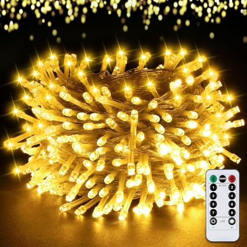 POWZOO Cadena de luces para exteriores, 30 m, 300 LED, para exteriores, 8 modos, mando a distancia, temporizador, IP44, ampliable, para interiores, decoración navideña, boda, jardín (30 m)