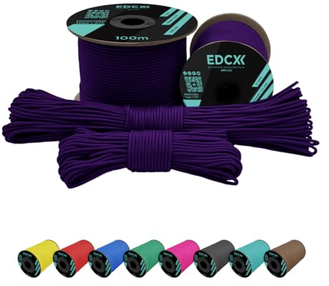 EdcX Paracord 2mm Nylon Paracord 275 (15, 30, 50 and 100 m)– 100% Nylon Rope, 3-Strand Cord, Nylon Cord Paracord 2mm in Many Colours (Purple, 15 m)