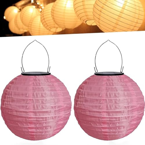 Lampions Außen Wetterfest Bunt Solar LED Laterne Warmweiß Solarlampions für Außen Hängend Lampions Solar Outdoor für Garten Hof Terrasse Hochzeit Fest Deko Hängende Gartenlaterne (30cm 2PCS/Rosa)