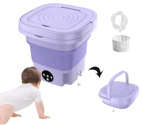 HAZARA Mini Lavatrice Pieghevole, 8L Lavatrice Portatile con 3 modalità di Pulizia Profonda Lavatrice da Viaggio per Appartamento,Lavanderia,Campeggio,Viaggi,Purple