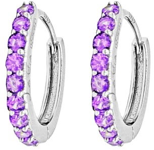Coppia di Orecchini a Cerchio Lilla cerchietti strass in argento 925 rodiato - Hoops Collection (9mm)