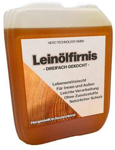 Leinölfirnis 5 L | Dreifach gekochtes Holzöl | Lebensmittelecht zertifiziert | für Innen & Außen | Schutz für alle Holzarten