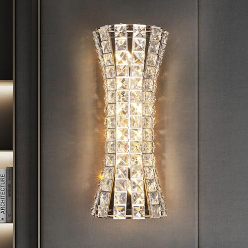 JUJUQI Kristall Wandleuchten Innen, Moderne Wandlampe Wandleuchten Innen chrom Wandleuchte für Schlafzimmer Wohnzimmer Flur Badezimmer Eitelkeit Leuchten über Spiegel